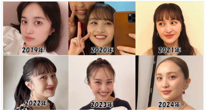 2019年から2024年までの百田夏菜子の比較