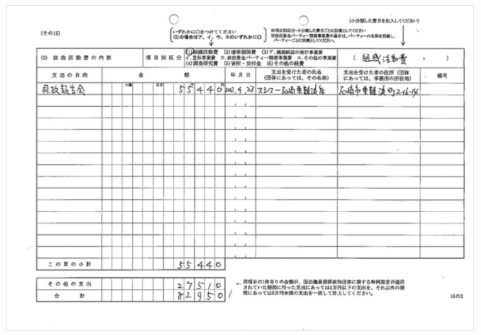 丸尾まき氏のスシロー費用の精算書