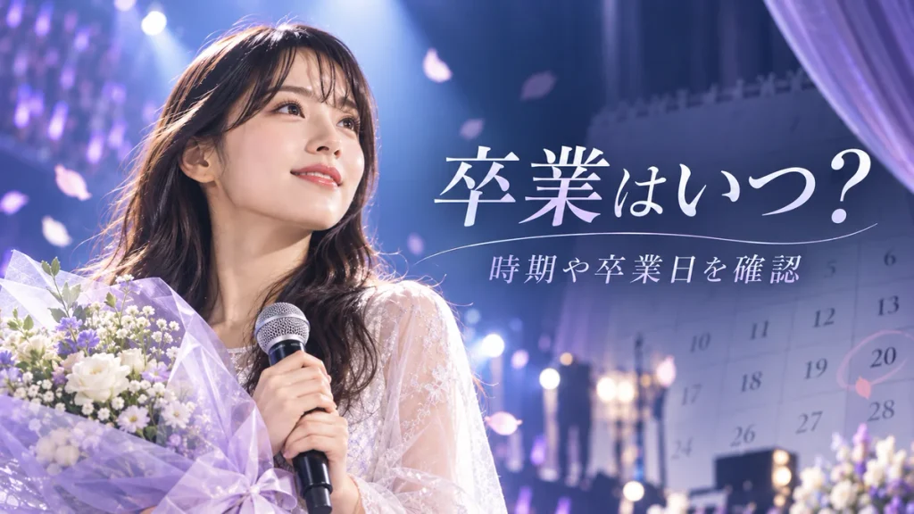 伊藤理々杏の卒業はいつ?卒業時期と卒業日の情報 「卒業はいつ? 時期や卒業日を確認」と書かれた、マイクと花束とカレンダーのAI生成イメージ